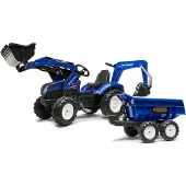 Falk Tracteur à pédales New Holland T8 avec pelleteuse et remorque – 3 à 7 ans
