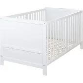 Roba Lit bébé EASY SLEEP 70 x 140 cm incl. coins de transformation - Lit à barreaux évolutif réglable en hauteur sur 3 positions - 3 barreaux amovibles - bois laqué blanc