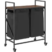 vidaXL Panier à linge à 2 compartiments avec roulettes chêne brun