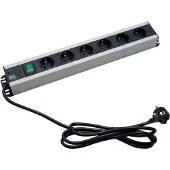 Bachmann Barrette d'alimentation à 6 prises, 90°, compatible 19", noire, 2,0 m, avec interrupteur