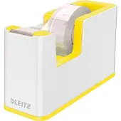 Leitz Dérouleur de ruban adhésif WOW, ergonomique, pour rouleaux de ruban adhésif de L 19 mm x L 33 m, ruban adhésif inclus, plastique ABS recyclable, blanc/jaune