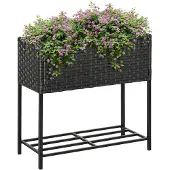 Outsunny Sunny Bloembak verhoogd met plank, rotanbruin 70 x 30 x 72 cm