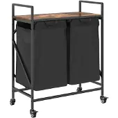 vidaXL Panier à linge à 2 compartiments avec roulettes chêne fumé