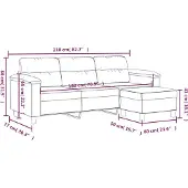 vidaXL Canapé 3 places avec pouf Noir 180 cm Tissu microfibre