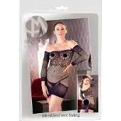 Mandy Mystery - Robe résille noire avec strass &amp; string (S-L)