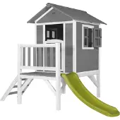 Axi Maison Enfant Beach Lodge Xl En Gris Avec Toboggan Vert Clair