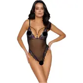 Cottelli - body en dentelle ouvert brodé - noir violet - L