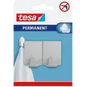 TESA Crochet mural permanent en métal - - Rectangulaire - Taille L - Acier brossé inoxydable - Fixation permanente