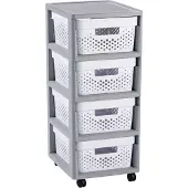 Curver Chariot de rangement - - Infinity - 4x11L - Blanc - Plastique - Tiroirs ajourés