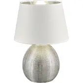 TRIO Lampe de table en céramique LUXOR 35cm, abat-jour en tissu blanc/argenté Ø24cm