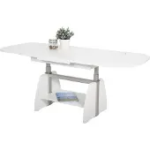 Hela Table basse avec fonction, table de salon Colin ovale -Reproduction blanc - hauteur réglable par ascenseur et extensible - grande étagère - dimensions 108-157x67cm