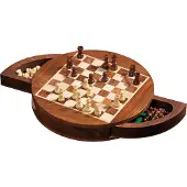 Philos 2729 - Jeu d'échecs, Cassette d'échecs ronde, bois, hauteur du roi 33mm, case 19mm