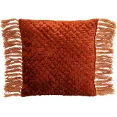 J-Line Coussin brillant gaufre+franges viscose/coton cuivre