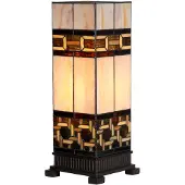 Clayre & Eef Lampe de table Tiffany, verre et résine, 44 cm, beige et marron, 5LL-6360