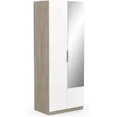 CALICOSY Penderie Spectre 80cm avec miroir - blanc mat/chêne