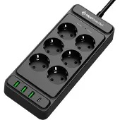 MostEssential Premium 10-Fold Socket - 230V - USB-C - Noir
