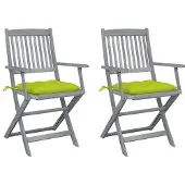 vidaXL Chaises de jardin pliantes 2 pcs. avec coussins en bois massif d'acacia