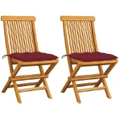 vidaXL Chaises de jardin avec coussins bordeaux 8 pcs. Bois massif teck