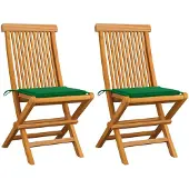 vidaXL Chaises de jardin avec coussins verts 6 pcs. Bois massif teck