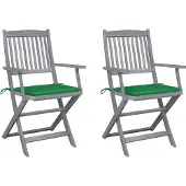 vidaXL Chaises de jardin pliantes 2 pièces avec coussin en bois massif d'acacia