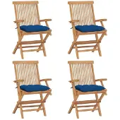 vidaXL Chaises de jardin avec coussins bleus 8 pcs. Bois massif teck