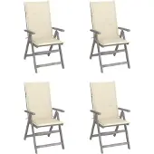 vidaXL : 8 chaises de jardin réglables avec coussins, couleur grise, en bois d'acacia