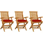 vidaXL Chaises de jardin avec coussins rouges 4 pcs. Bois massif teck
