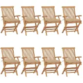 vidaXL Chaises de jardin avec coussins beiges 8 pcs. Bois massif teck