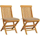 vidaXL Chaises de jardin avec coussins beiges 2 pcs. Bois massif teck