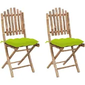 vidaXL Chaises de jardin pliantes 2 pcs. avec coussins bambou