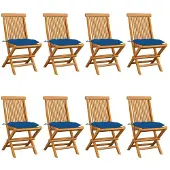 vidaXL Chaises de jardin avec coussins bleus 8 pcs. Bois massif teck