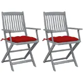 vidaXL Chaises de jardin pliantes 2 pcs. avec coussins en bois massif d'acacia