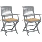 vidaXL Chaises de jardin pliantes 4 pièces avec coussins en bois massif d'acacia