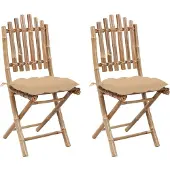 vidaXL Chaises de jardin pliantes 2 pcs. avec coussin bambou