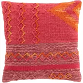 J-Line Coussin Merry Ethnic Tressé Carré Coton Rose-Violet