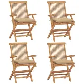vidaXL Chaises de jardin avec coussin beige 4 pcs. Bois massif teck