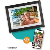 Pora&co Cadre photo numérique avec WiFi et application Frameo 8 pouces, noir bois/blanc