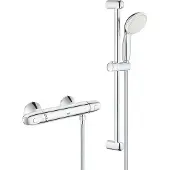 GROHE Grohtherm 1000 Ensemble de douche - mitigeur thermostatique - avec rosaces - avec ensemble de douche - 60cm - douchette carrée - 2 types de jet - flexible de douche lisse - chrome 34820005