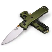 Benchmade Couteau pliant Mini Bugout S90V Crushed Silver Cerakote, woodland green grivory
