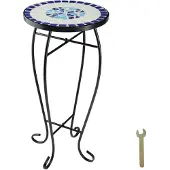 TecTake Guéridon mosaïque 30x30x61,5 cm - blanc/bleu