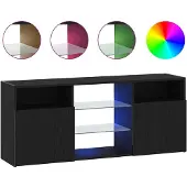 vidaXL Armoire TV avec lampes LED Noir aspect chêne 120x30x50 cm