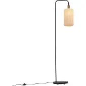 QAZQA Lampadaire Japandi noir avec abat-jour doré et beige - Pluni