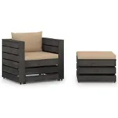 vidaXL Ensemble salon de jardin 2 pièces avec coussins Gris Bois imprégné