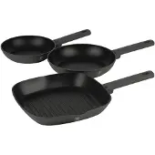 Berlinger Haus Haus 3-teiliges Bratpfannen Set Ø 20/24cm + 28 cm Grillpfanne matt Anthracite Collection, Set de poêles et de casseroles, Noir, Gris