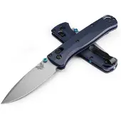 Benchmade Couteau pliant Bugout S90V Crushed Silver Cerakote, crater blue grivory
