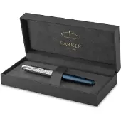Parker Stylo plume Sonnet Premium Metal & C.C. 18K sw F (Bleu, Métallique, 1 x)