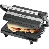 Bestron gril de contact électrique avec bac de récupération, appareil à sandwich avec poignée Cool-Touch, Paninimaker avec revêtement antiadhésif, 700 Watt, APM123Z, couleur : noir