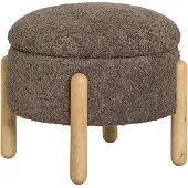 House Nordic Pouf rond en tissu avec rangement marron - Ø 45 x 36 cm
