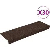 vidaXL Tapis d'escalier autocollants 30 pièces 65 x 21 x 4 cm Marron Bord rectangulaire
