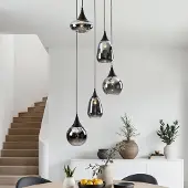 LumenXL Lampe suspendue noire Loua avec verre fumé, 5 lumières